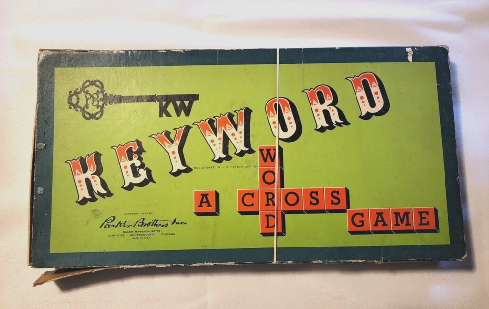 Parker Brothers 1953 Keyword A Crossword Board Game - Damaged Box - Complete